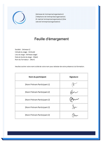 Modèle Feuille d'émargement