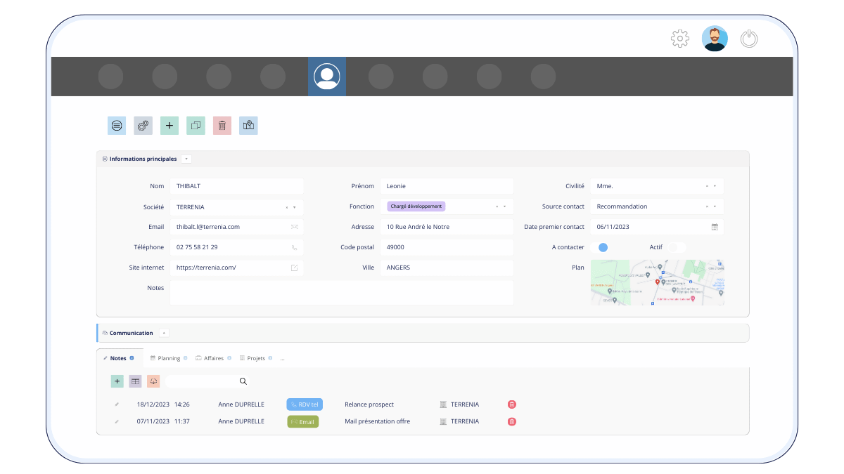 gestion fiche contact